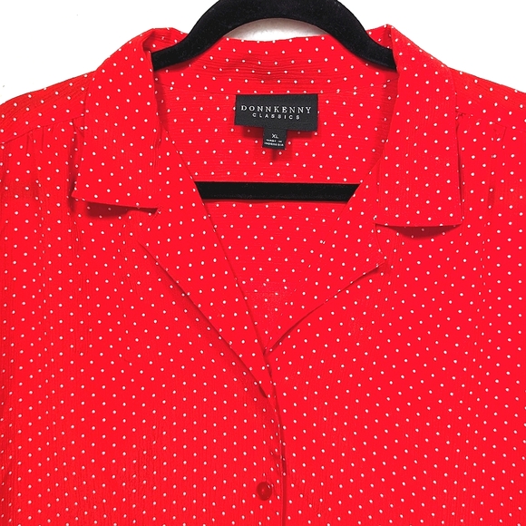 4/$80 Donnkenny Classic Red White Polkadot Collared Button Up Lightweight Blouse - Picture 3 of 9